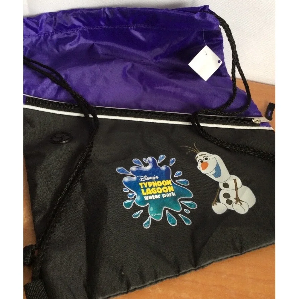 Disney Typhoon Lagoon Backpack Sack Pack Drawstring Water Park Olaf Nylon Purple